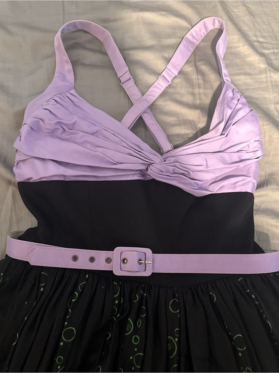 Pinup Couture Dresses & Skirts - Pinup Couture Black and Lilac Strap Dress with Green Stitching